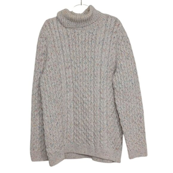 Lands End Cable Knit Turtleneck Sweater Womens Size Large Cream Fisherman - Picture 1 of 10